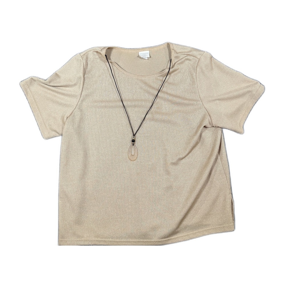 Studio C Classic Collection Plus Size 22 Gold Ribbed Short Sleeve Top 2928X USA